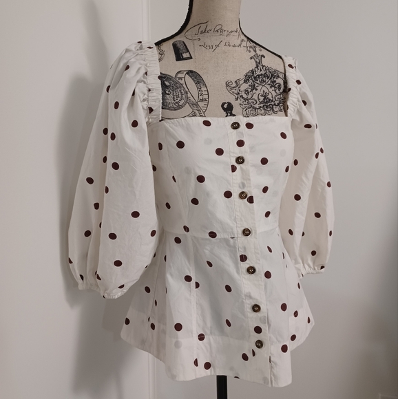 Ganni Polka Dot Print Square Neckline Blouse - Picture 3 of 11